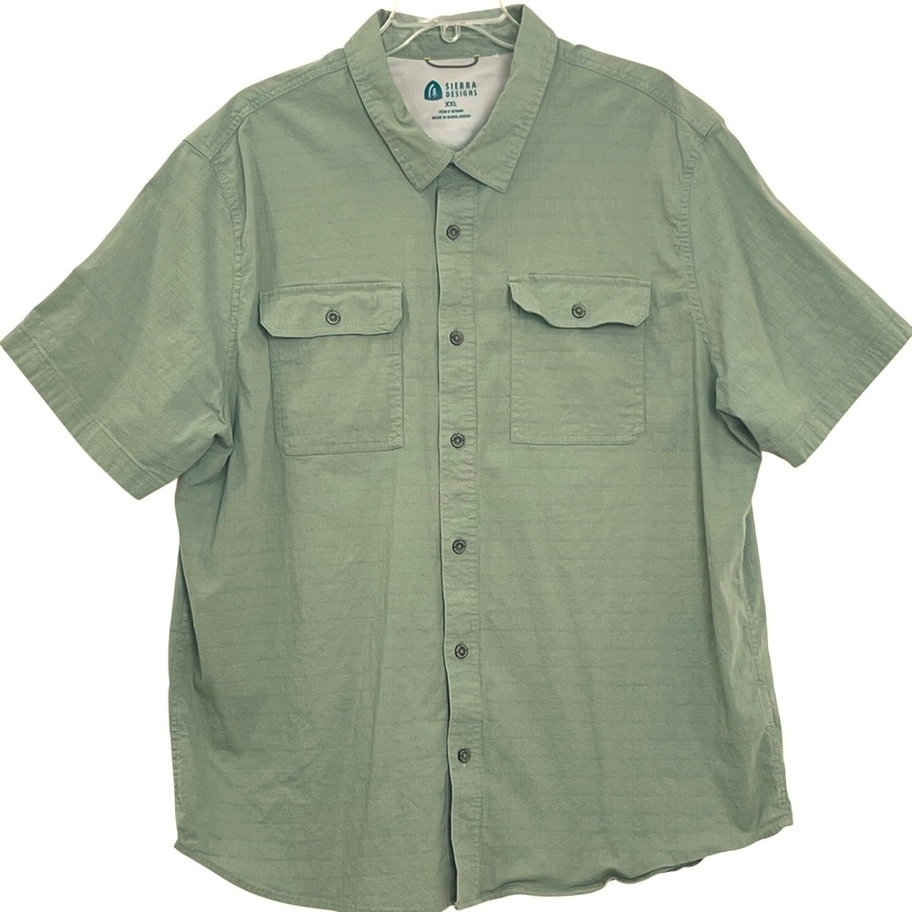 Sierra‎ Designs Mens Tech Shirt XXL Green Short Sleeve Textured Cotton Stretch